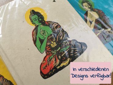Extra dickes Lokta-Notizbuch  | Motiv: Buddha | ca. 15x20cm, ~60 Seiten, Farbe auswählbar